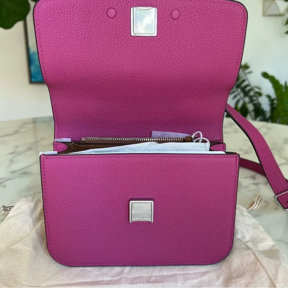 NWT TORY BURCH Small Eleanor Convertible Shoulder Bag In Plumberry Leather Suede